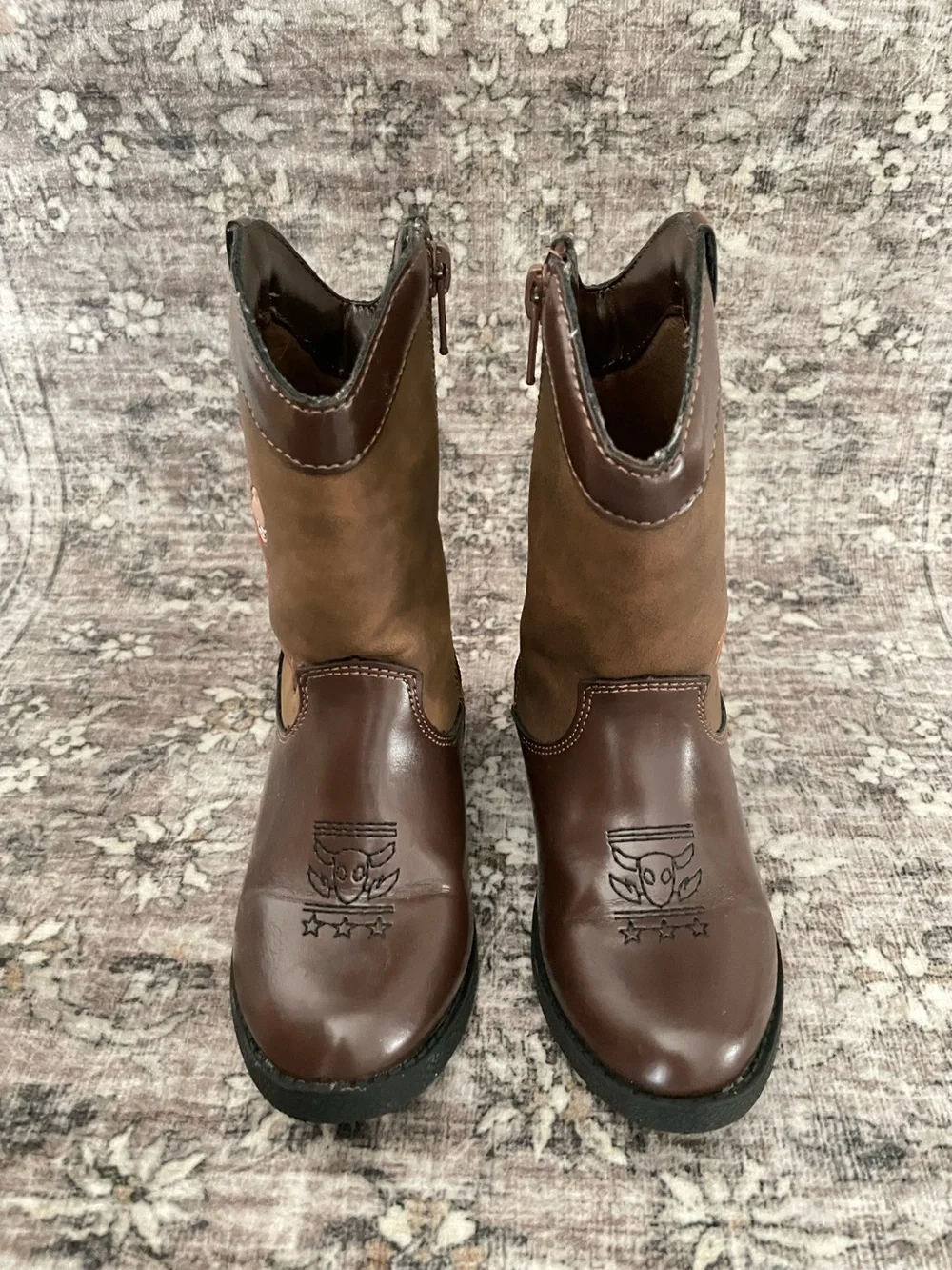 Disney Toy Story Cowboy Boots Size 8 Toddler Brown Faux Leather Pixar Woody